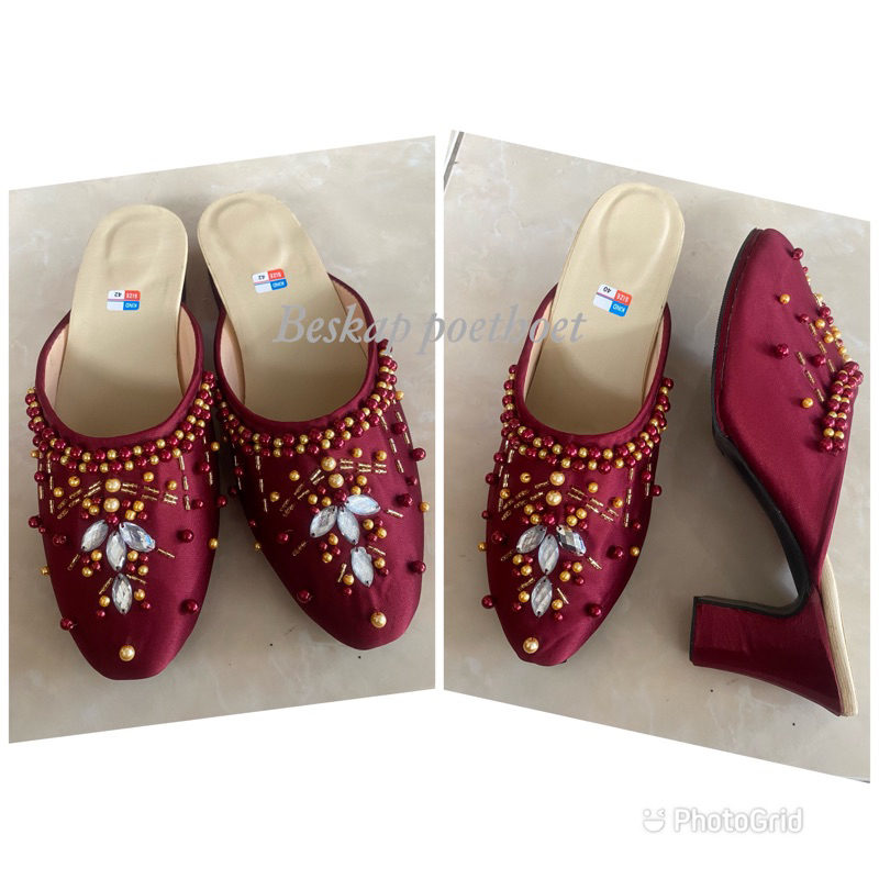 sandal selop pengantin jawa pria wanita merah maroon payet couple sepasang premium