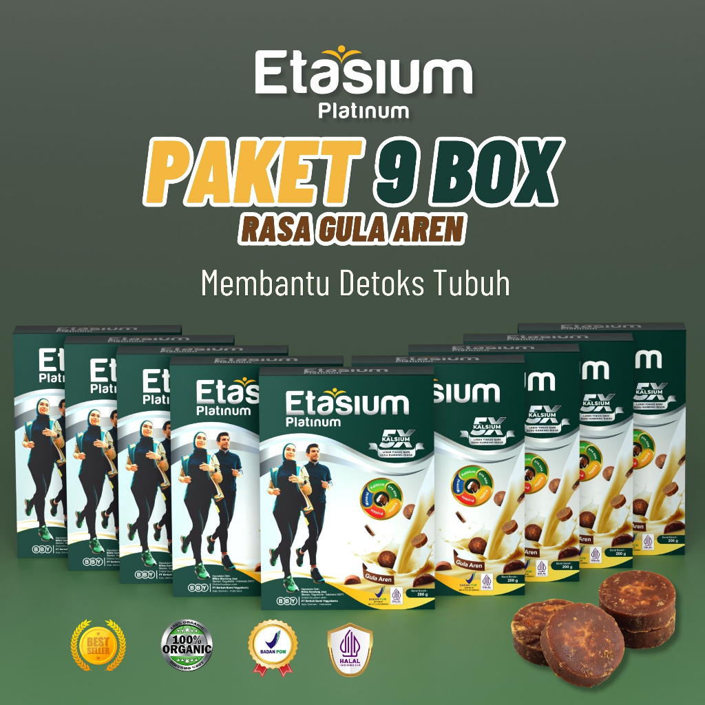 

[9 BOX] Etasium Platinum Minuman Susu Kambing Etawa Rasa Gula Aren Bubuk 200g Tanpa Pemanis Gula Buatan Untuk Kesehatan Tulang dan Sendi I Asam Lambung I Rasa Enak Tidak Prengus