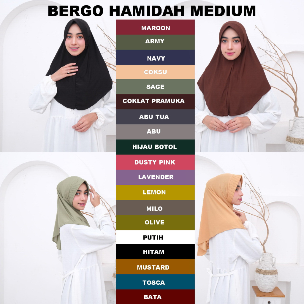 Bergo Hamidah Medium Hijab Sport Ukuran M  Instan Jersey Menutup Dada