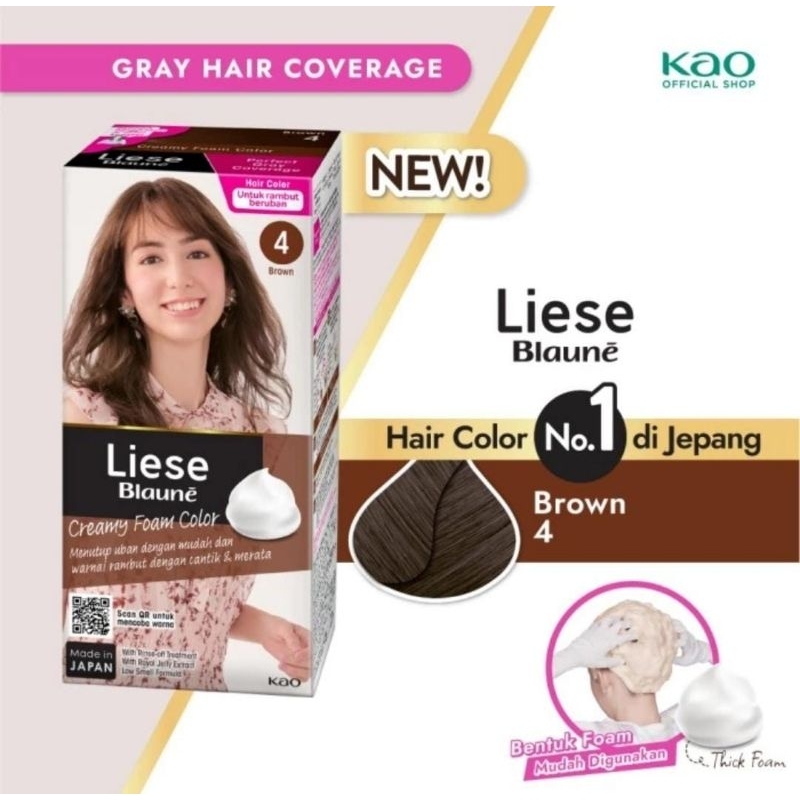 Liese Blaune Creamy Foam Color Brown 4 - Cat Rambut Menutup Uban dengan Sempurna