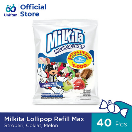 

[MT] Milkita Lollipop Max Refill Candy (1 Bag Isi 40pcs) - Permen Susu Lolipop Rasa Cokelat, Stroberi & Melon (CSM)