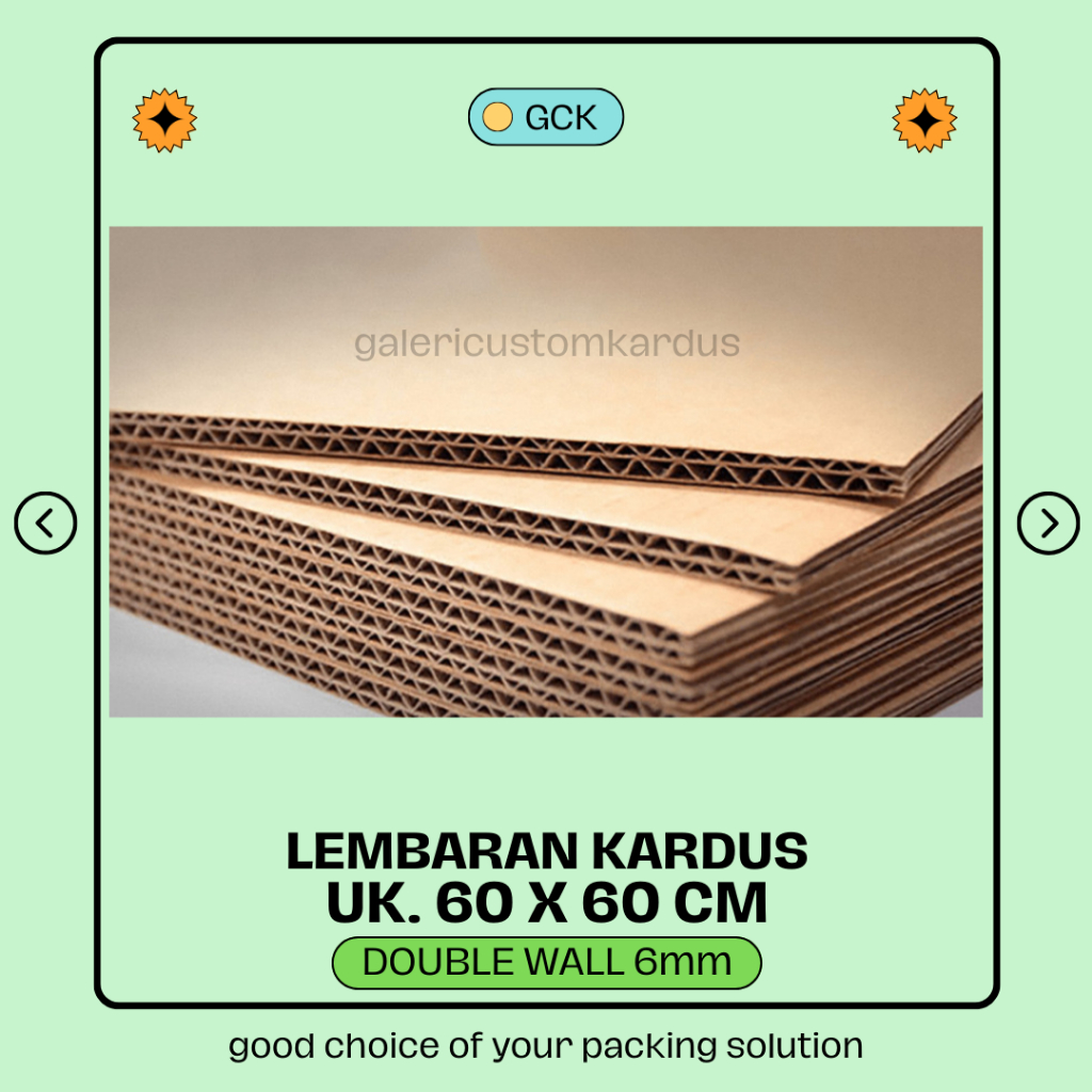 

(min. order 5) Lembaran Kardus Double wall 60x60 Currogated polos