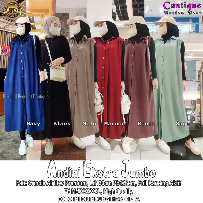 ANDINI EKSTRA JUMBO DRESS MIDI KUNTUNG CRINKLE AIRFLOW POLOS BASIC