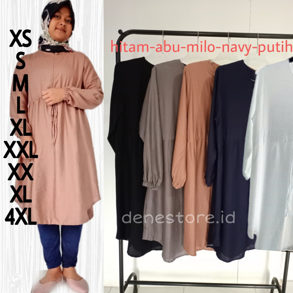 LONG TUNIK POLOS RAYON SERUT DEPAN BLOUSE PANJANG DI BAWAH LUTUT