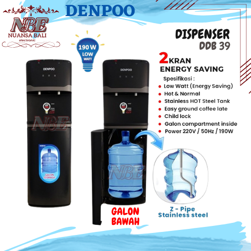 [NBE] DENPOO Dispenser Air Galon Bawah DDB 39 Low Watt - HOT &amp; FRESH