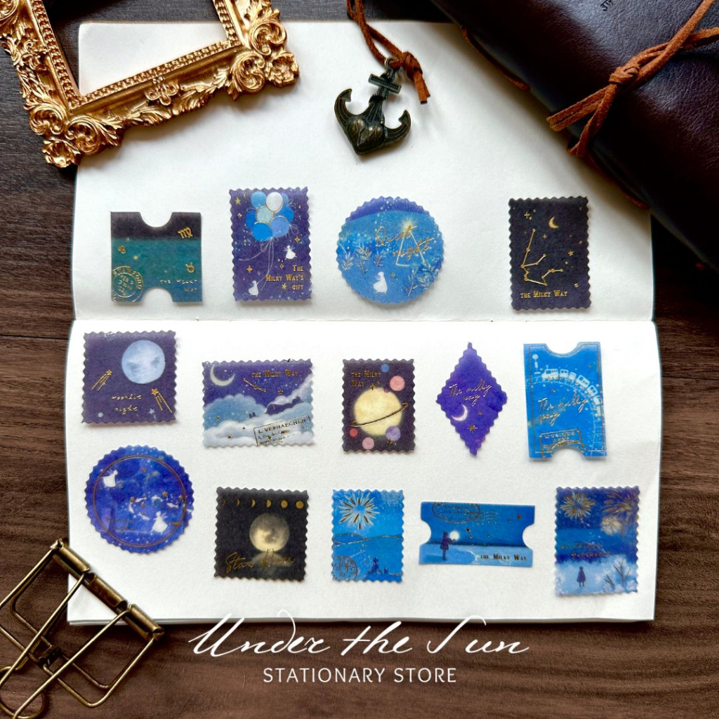 

Washi Sticker Blue Stamps with Gold Detail 15 pcs