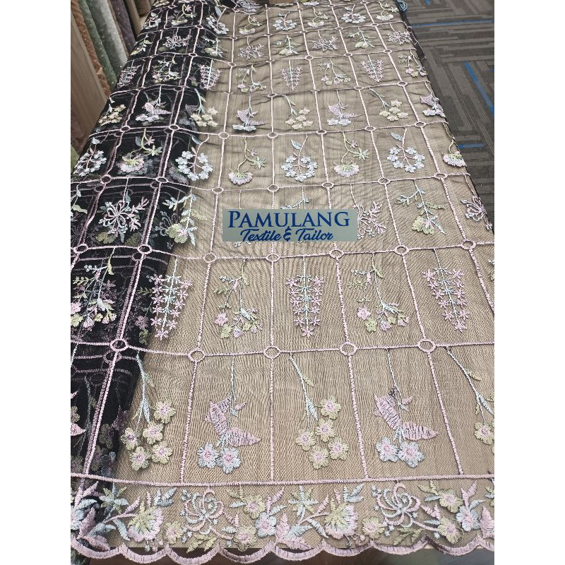 Kain Tille Premium Bordir New CAMILLA 2tone Motif || Harga Per Setengah Meter (50 cm)