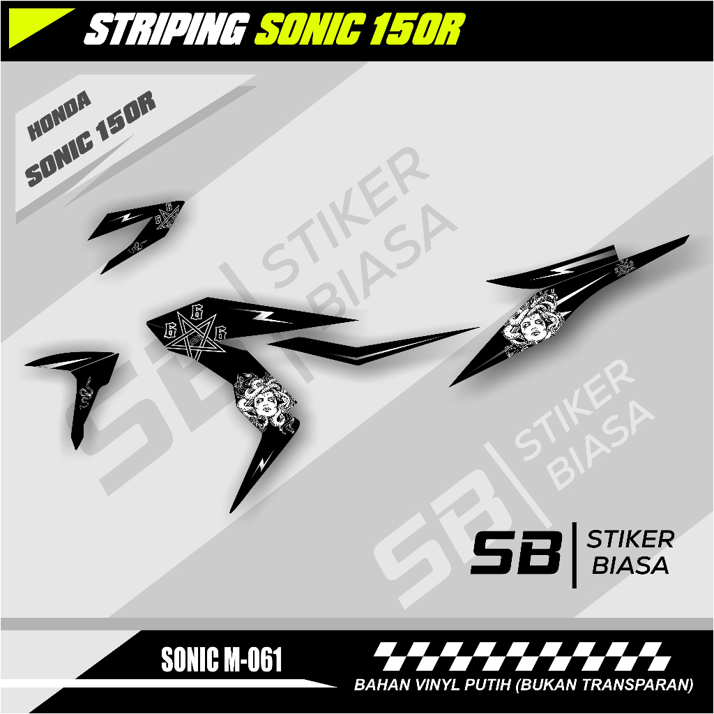 Striping Medusa Motor Sonic 150R Bahan Vinyl Putih (BUKAN TRANSAPARAN) | Lis Variasi Sonic 150R Moti