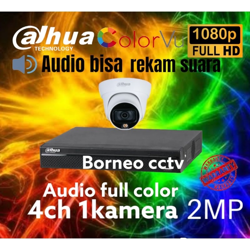PAKET CCTV DAHUA 2MP 4 CHANNEL 1 KAMERA COLORVU+AUDIO FULL COLOR