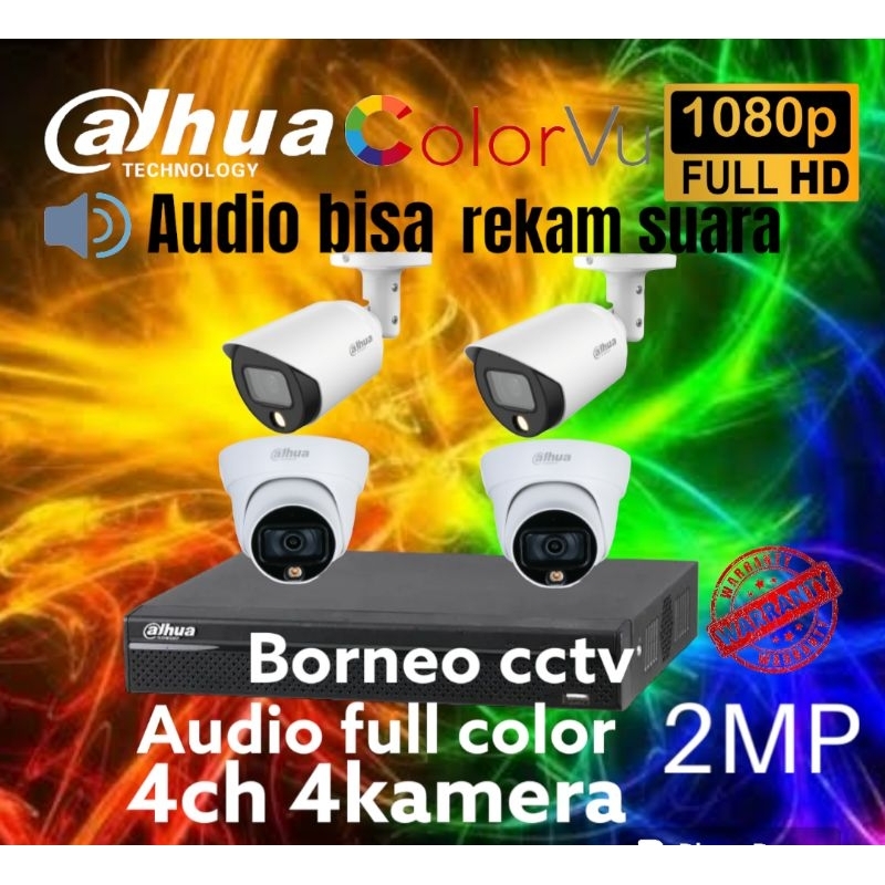 PAKET CCTV 2MP DAHUA 4 CHANNEL 4 KAMERA COLORVU+AUDIO FULL COLOR