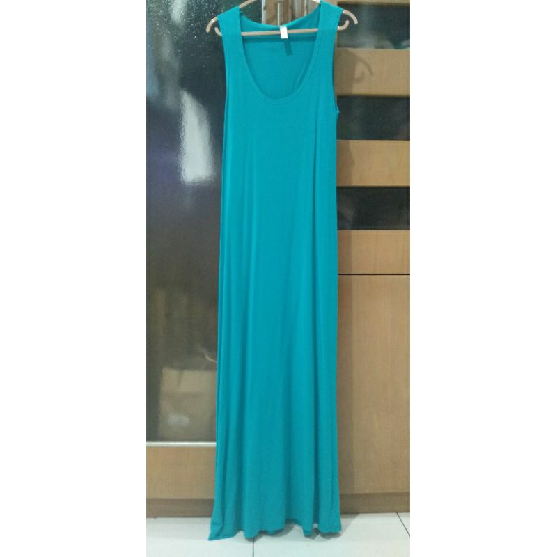 Preloved long dress biru tosca