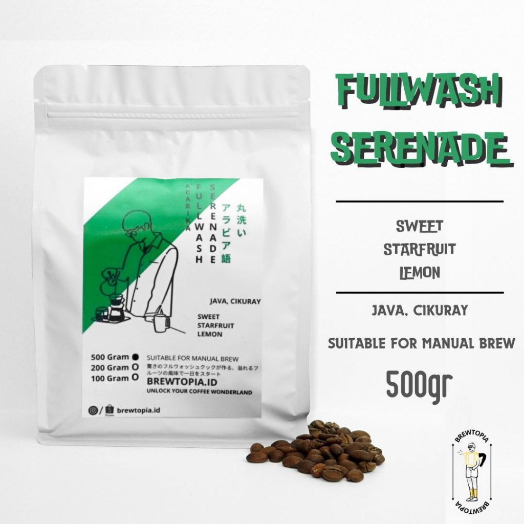 

BREWTOPIA Kopi Arabika FULLWASH Java Roast Beans 500 Gram Biji Bubuk - Fullwash Serenade