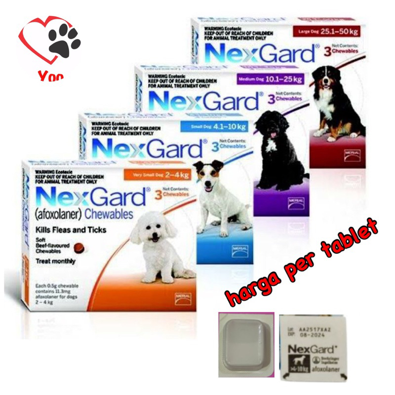 Nexgard obat kutu demodex scabies anjing S M L XL