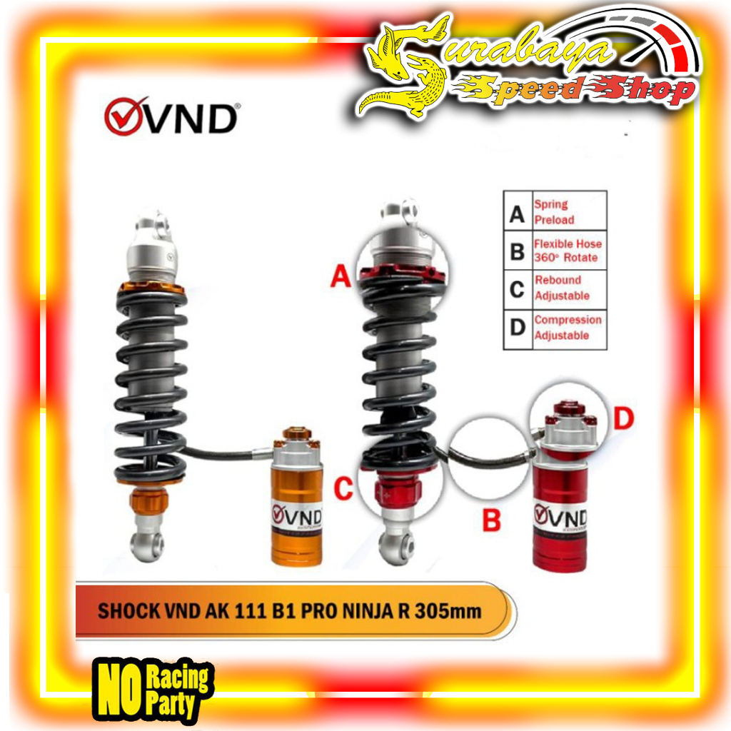 VND Shock Monoshock Variasi Tabung Pisah Tipe AK 111 B1 - PRO 305mm Ninja R SS Original VND RACING