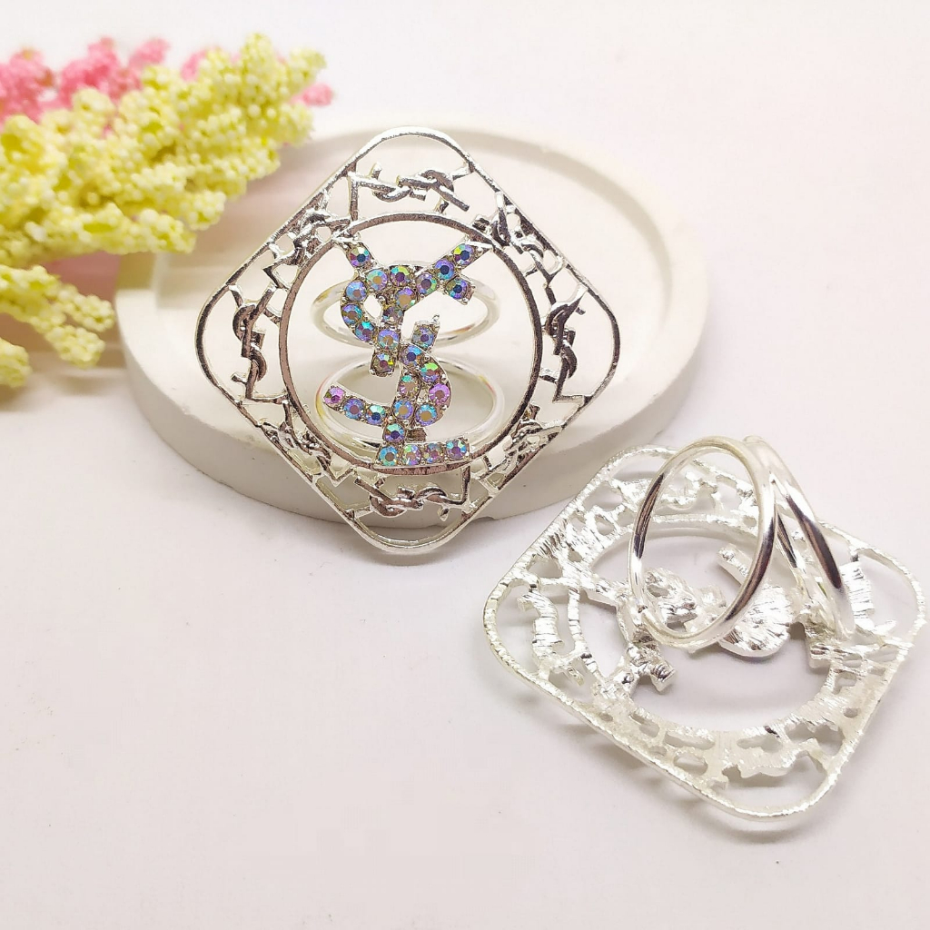 Termurah RING hijab /bros hijab/kolong jilbab/aksesoris hijab-Kotak YSL Silver