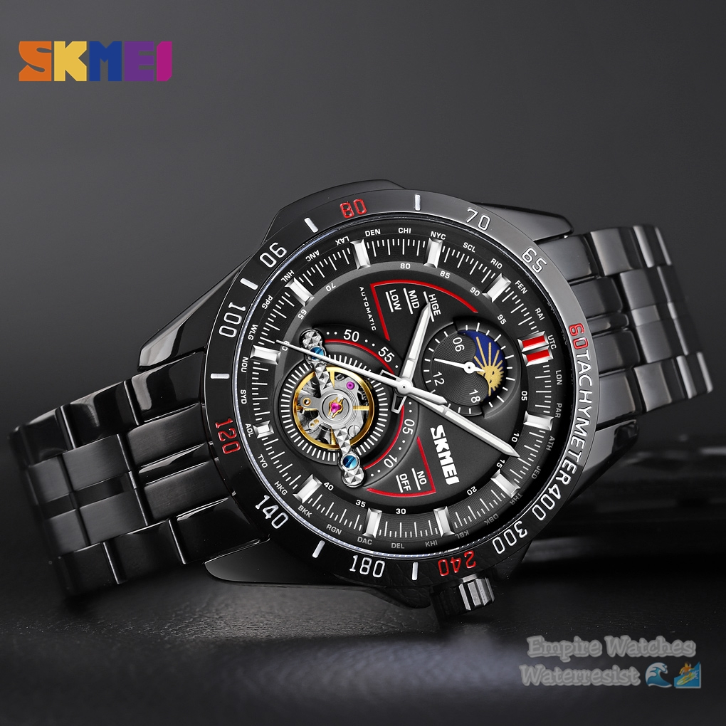 Jam Tangan Skmei M021 Pria Cowok Analog Rantai Stainless Mesin Automatic Original Waterproof