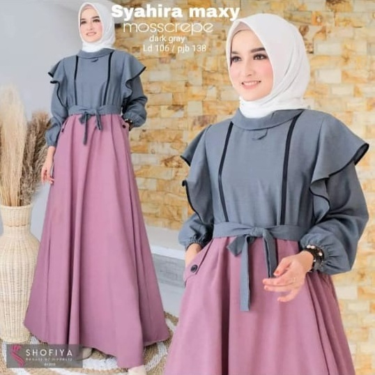 Gamis Wanita Dewasa Terbaru Syahira Dress BO Bahan Kain Moscrape Baju Muslim Wanita Remaja Kekinian 