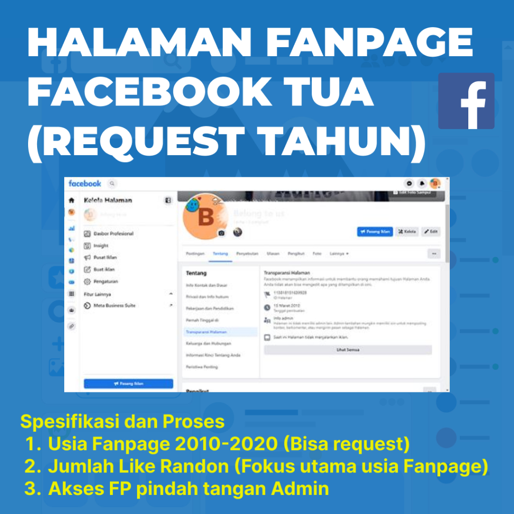 Fanpage FACEBOOK  TUA fp baru tahun tua old 2009-2020 (BY Request)