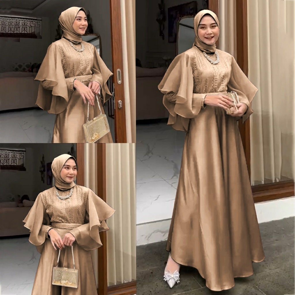 Maxi Almera Satin - Baju Fashion Muslim Wanita Premium / Dress Perempuan Casual Sopan