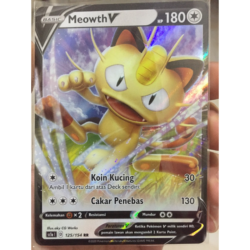 KARTU POKEMON MEOWTH V RR INDONESIA HOLO