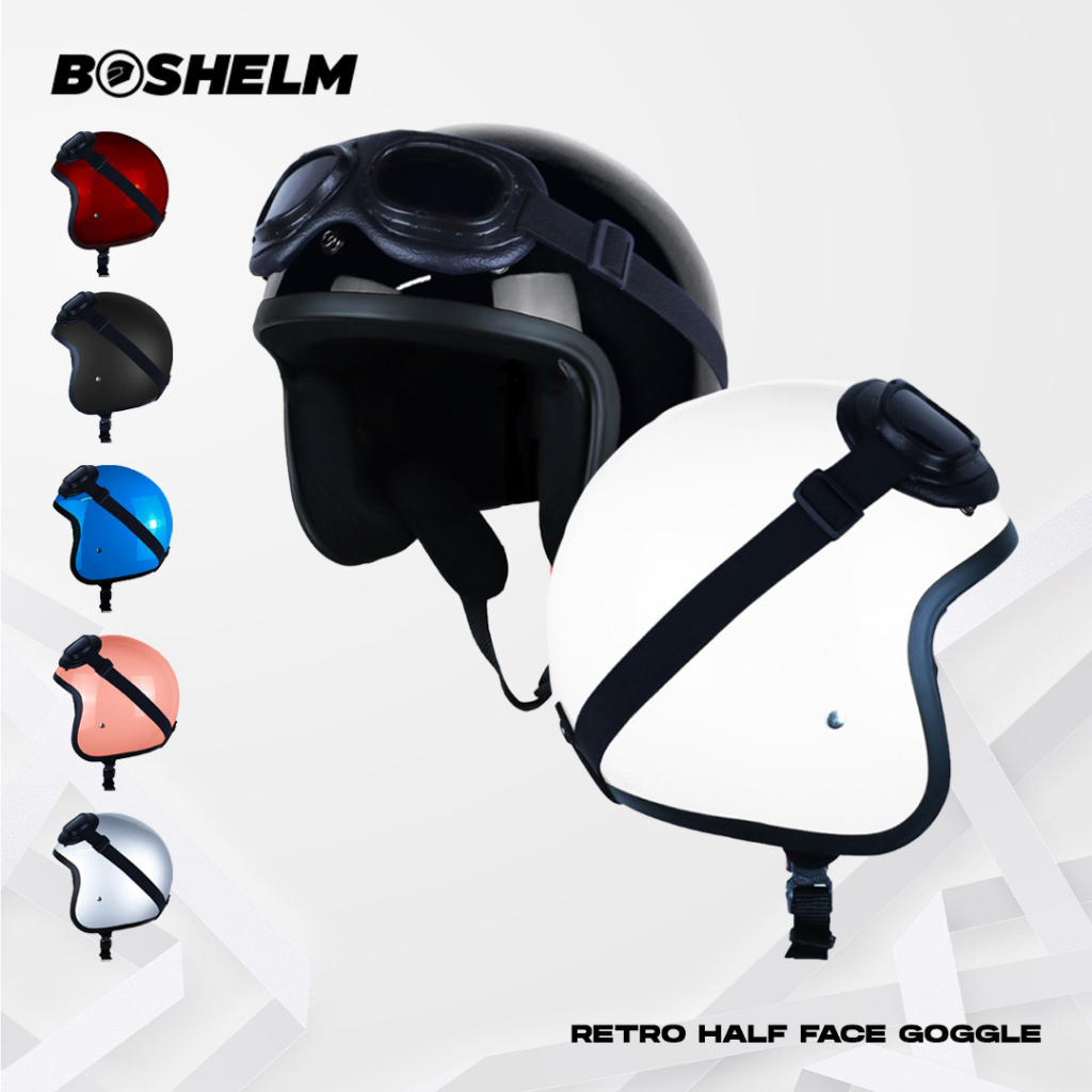 BOSHELM Helm Retro SOLID Goggle Helm Bogo Half Face SNI