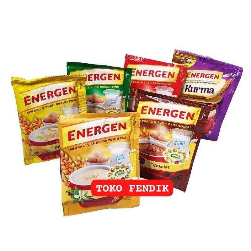 

ENERGEN SEREAL RENCENG - MINUM MAKANAN BERGIZI RASA COKLAT VANILA KACANG IJO JAGUNG JAHE KURMA