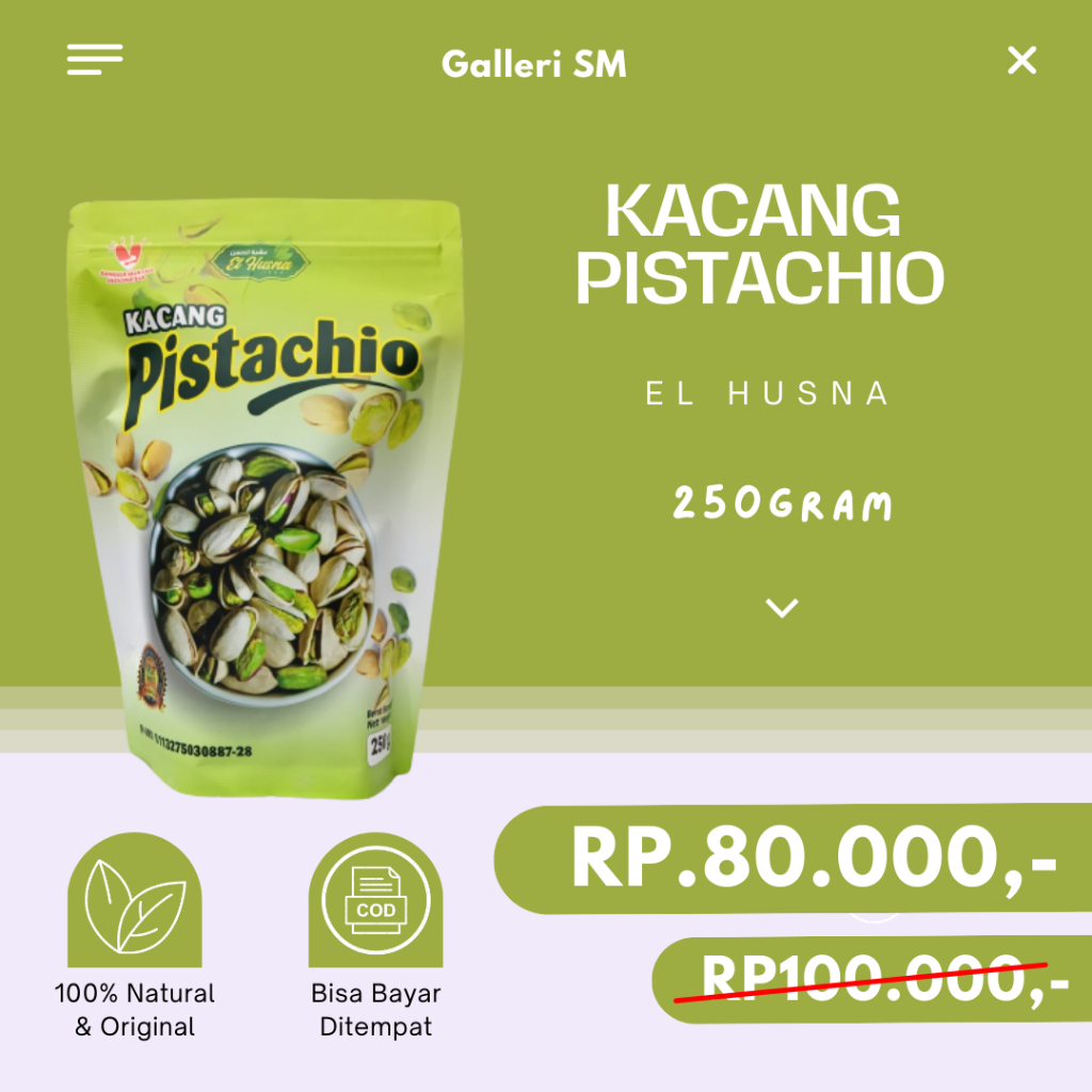 

Kacang Pistachio 250gr Oleh Oleh Haji Umroh Pistacio Panggang Original
