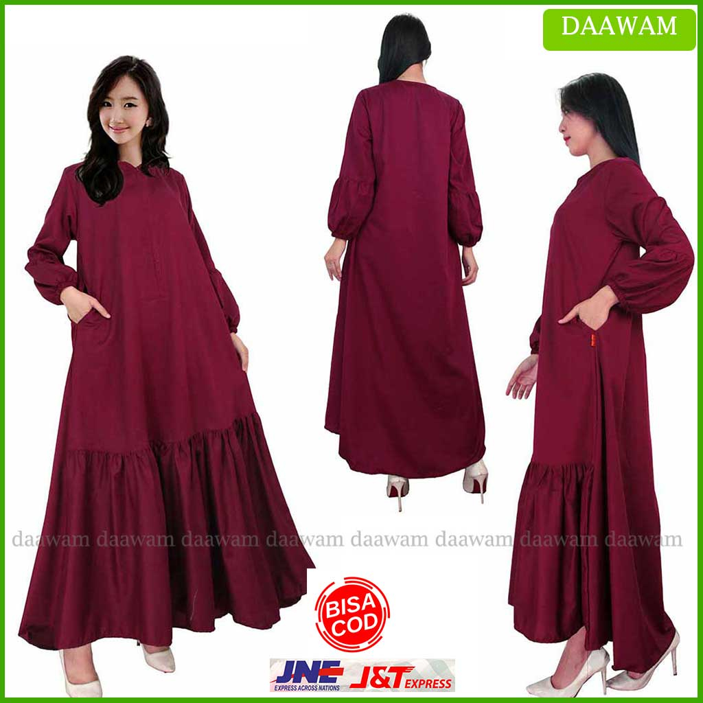 Gamis Katun Toyobo Premium Ukuran S M L XL XXL Jumbo,Rempel Bawah,Kantong Kiri Kanan Busui Friendly