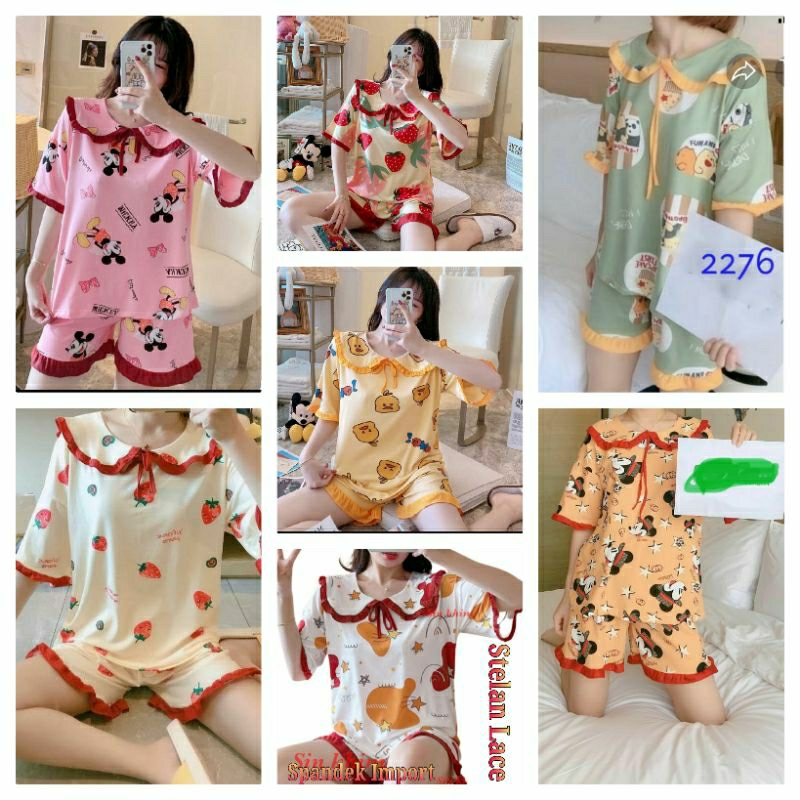 Baju tidur piyama setelan pita import/Set piyama korea