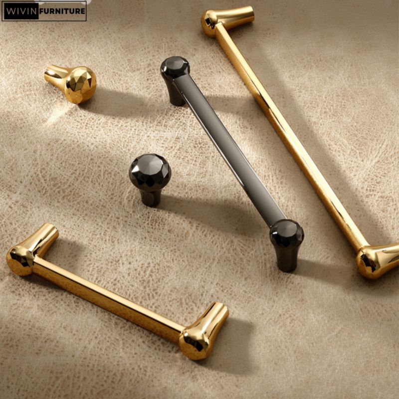 W-12 Handles Gold Black Premium Permata Handle Lemari Tarikan Laci Furniture Aksesoris