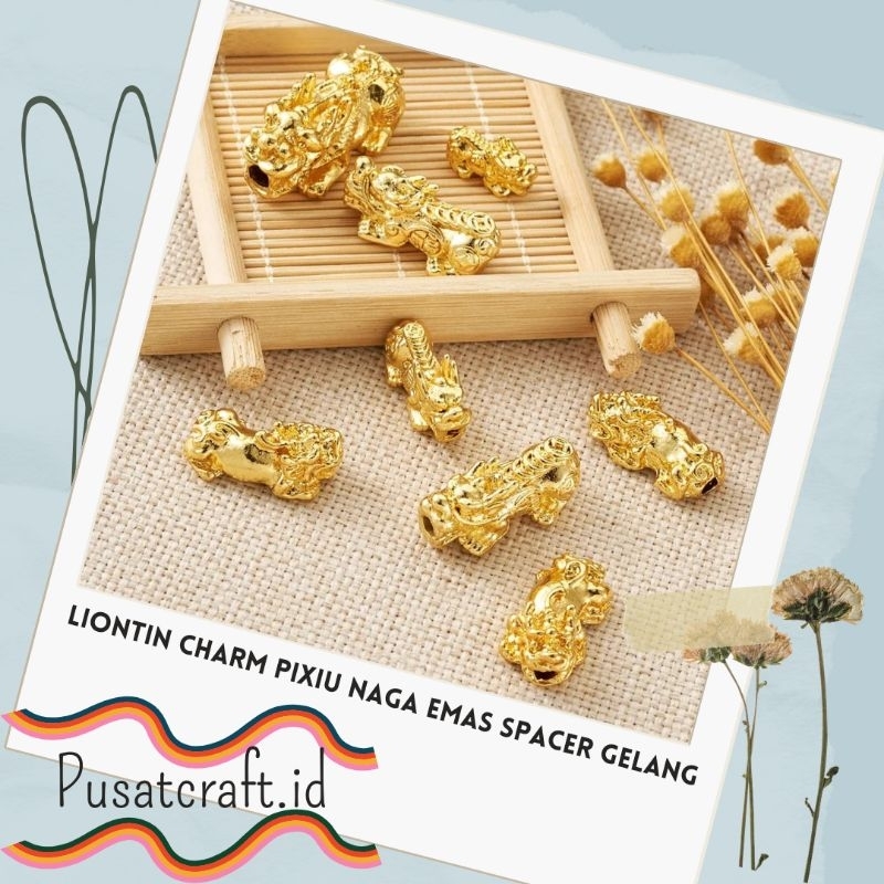 Liontin Charm Xuping Pixiu Naga Emas Spacer DIY pembuatan Aksesoris Gelang