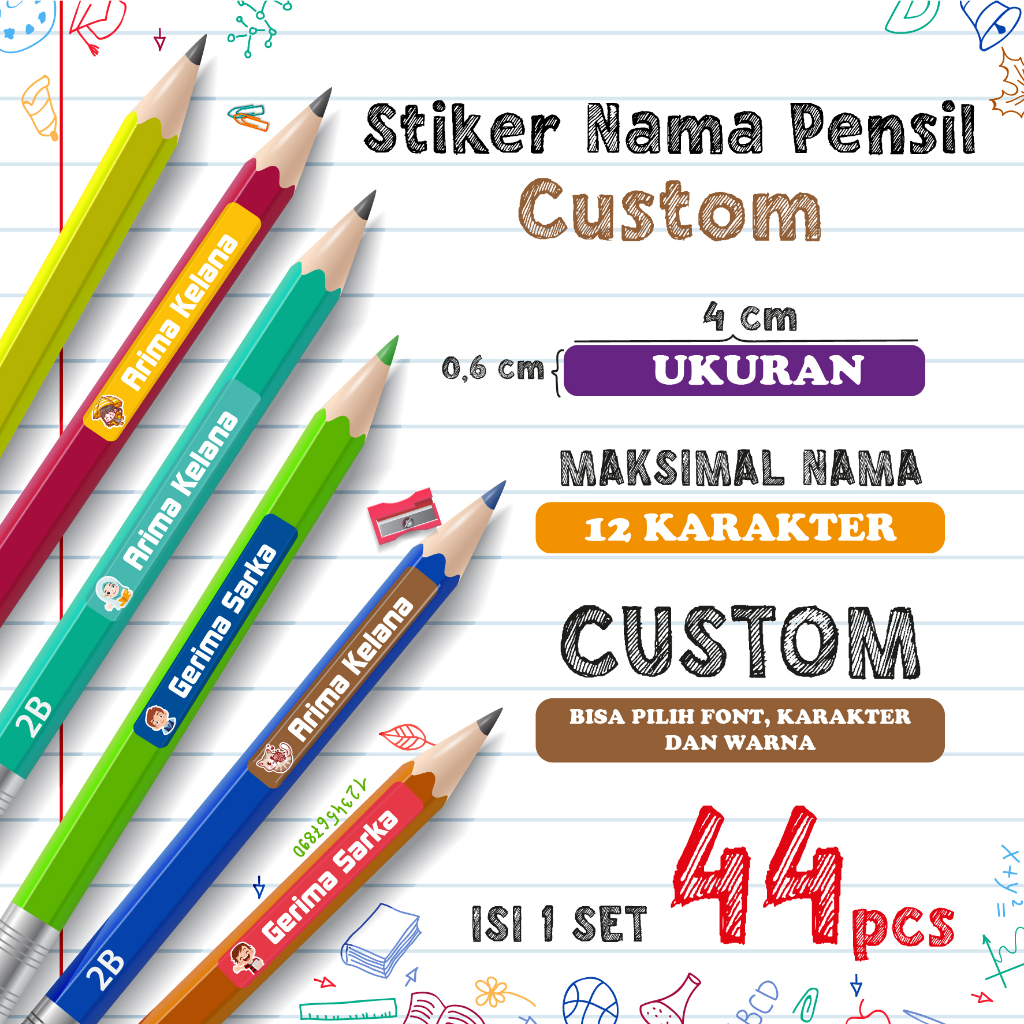 

Stiker Nama Pensil Custom (Stiker isi 44 pcs)