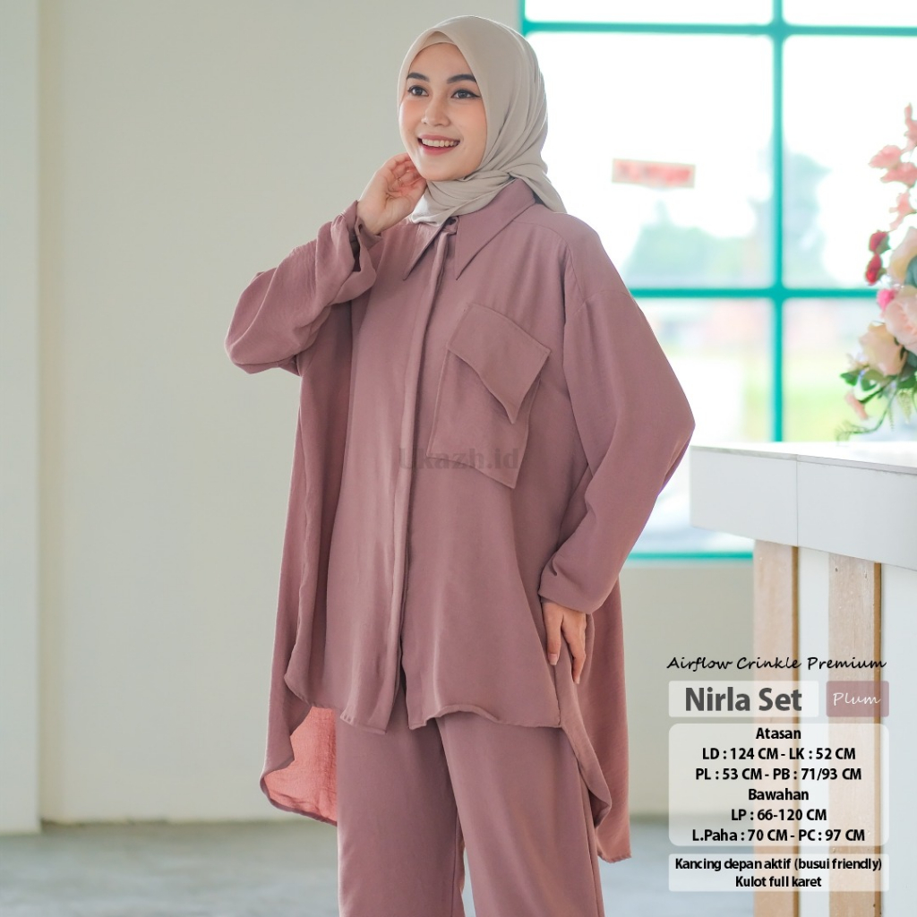 Nirla Setelan One Set Wanita Jumbo Kekinian Baju Lebaran Ootd Outfit Ibu-ibu Bahan Crinkle