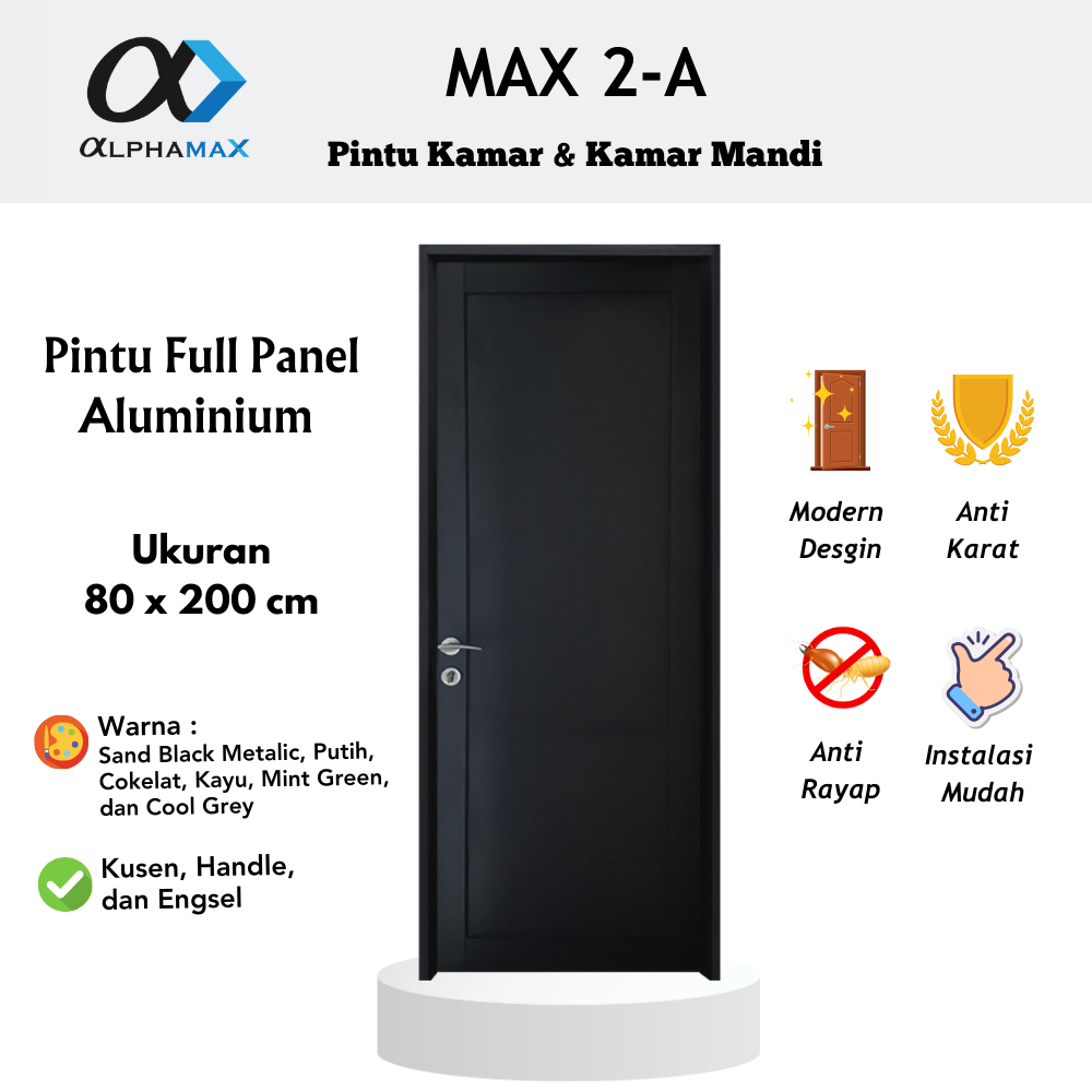 Pintu Aluminium  Pintu Kamar & Kamar Mandi Full Panel Alphamax Max 2-A 80 x 200cm