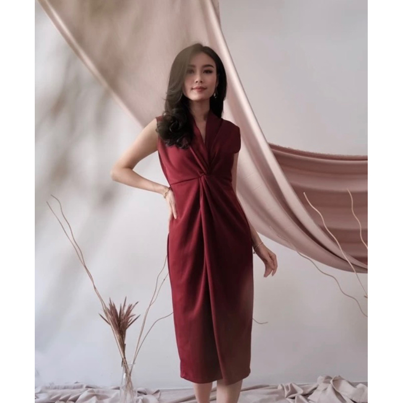 dress midi hijau emerald