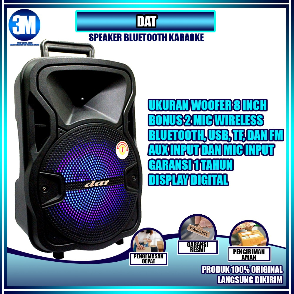 SPEAKER PORTABLE WIRELESS DAT DT 820 QD | SPEAKER BLUETOOTH USB ORIGINAL PRODUCT 8 INCH BONUS MIC | 