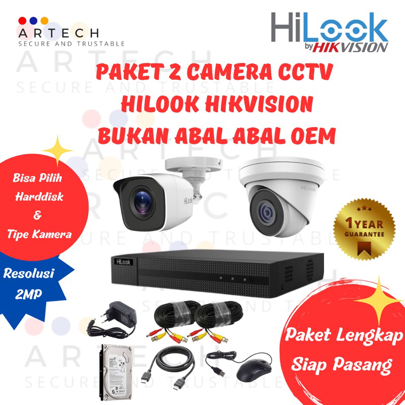 Paket Lengkap CCTV 2 Kamera Hikvision Hilook Tinggal Pasang