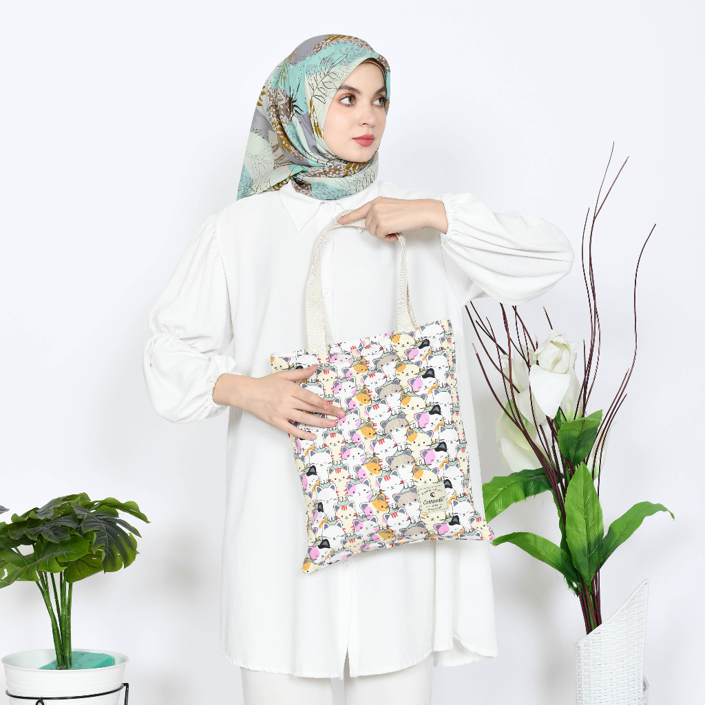 MURAH TOTE BAG WANITA TOTEBAG KANVAS PAKAI RESLETING TT 012
