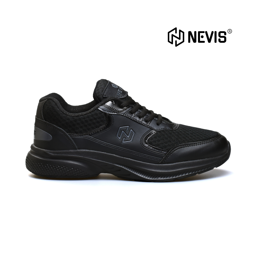 NEVIS Sepatu Sneakers Casual Pria Wanita Austin Sekolah Sport Olahraga Full Black Hitam Polos