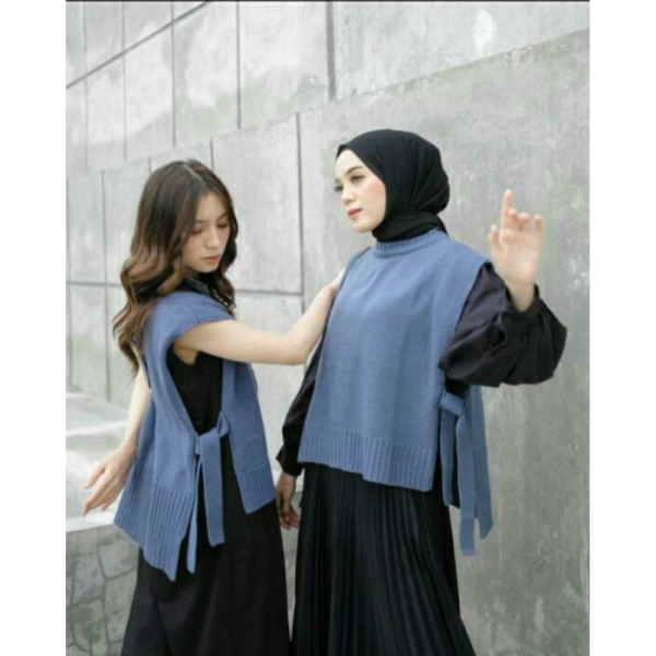 Promo ROMPI RAJUT TALI / ANDIN VEST KNIT rajut halus - Denim all size Limited