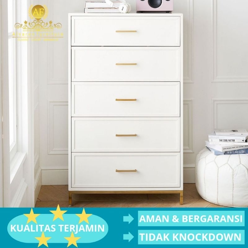 Lemari baju Lemari bayi Tempat baju bayi Nakas 5 Laci kaki besi gold