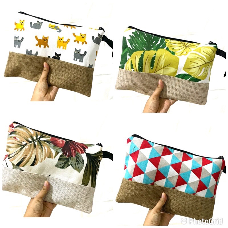 Pouch kanvas kombinasi goni size Large 30x22cm (motif acak)