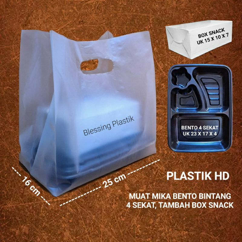 Kantong Plastik HD Muat Mika Bento 4 Sekat Tambah Box Snack