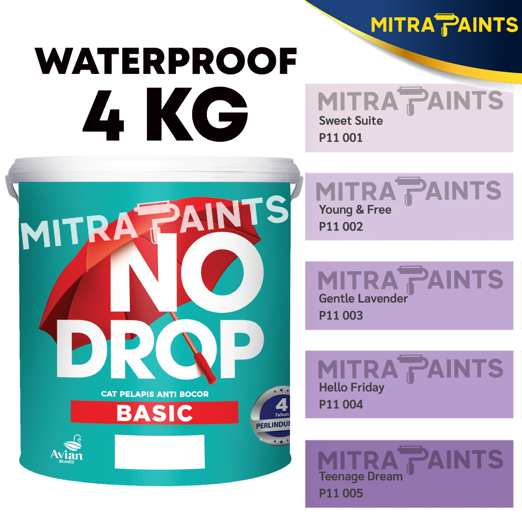 NO DROP BASIC 4 KG / CAT WATERPROOF PELAPIS ANTI BOCOR WATERPROOFING / WARNA CUSTOM TINTING UNGU LIL