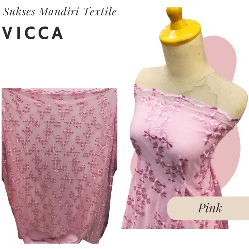 [VICCA] Tile tulle brokat brukat bunga kecil Warna Pink, Harga per 1/2 meter = 50 cm BAHAN KAIN BRUK