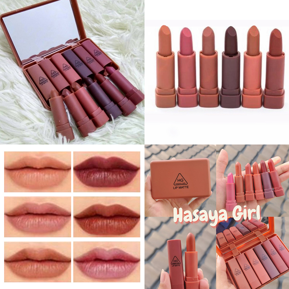 Hasaya Girl Lipstik Nude Series Lip Matte Pumpkin Color Set 6 Pcs Plus Kaca ZLP01 (LIPSTIK)