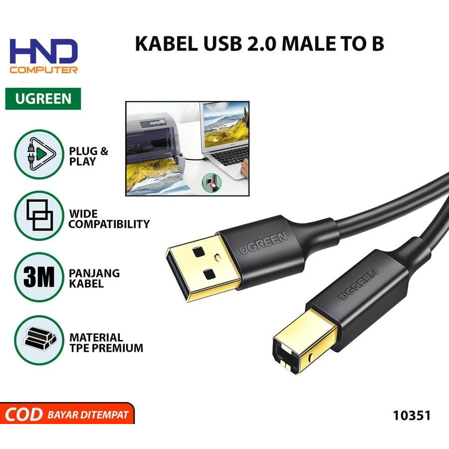 UGREEN Kabel USB 2.0 Printer 3M - 10351