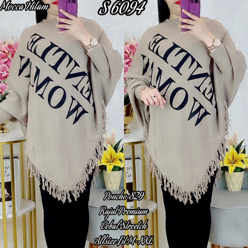 6094#Atasan Bahan Rajut Poncho Premium Adem