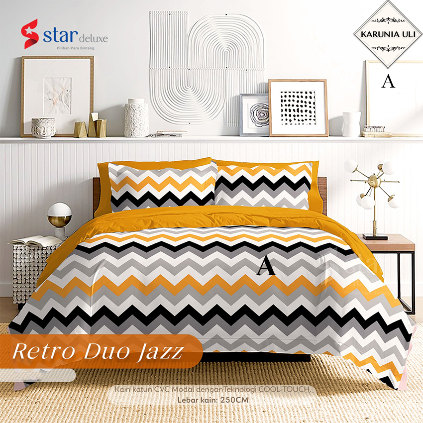 Sprei Katun Lokal STAR DELUXE Halus zig zag kuning putih hitam retro duo jazz anak dewasa unisex, ae