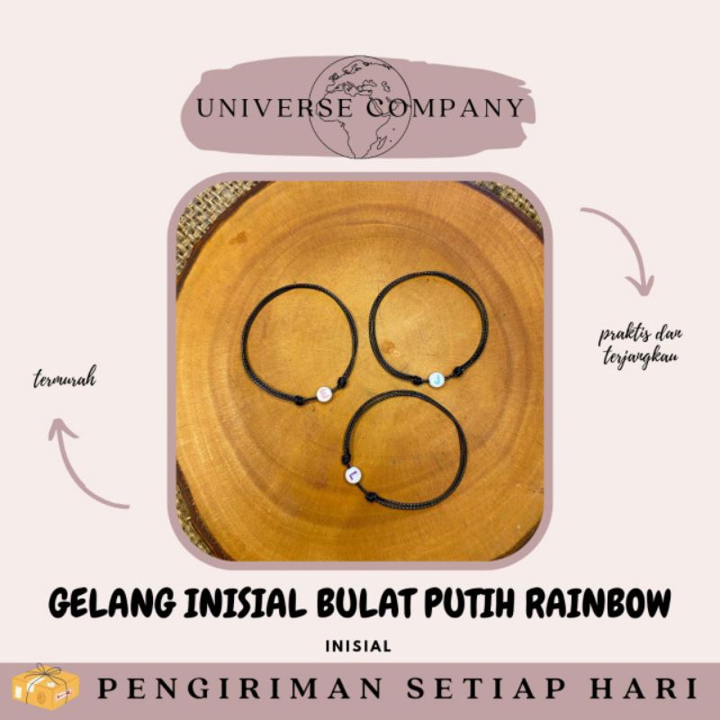 [UC] GELANG INISIAL BULAT PUTIH RAINBOW / GELANG TALI KOREA / GELANG INISIAL